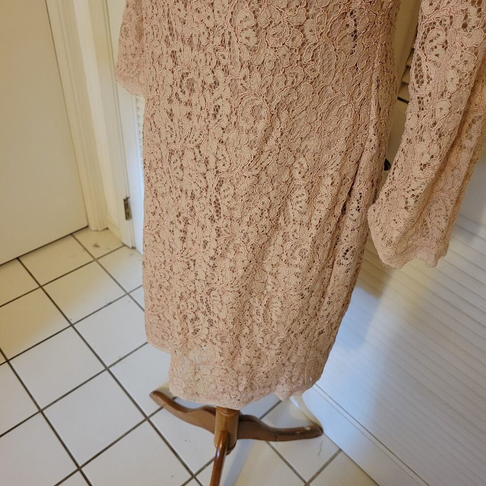 Adrianna Papell Pink Floral Lace Sheath Dress Size 12 3/4 Sleeve Formal - Picture 5 of 10
